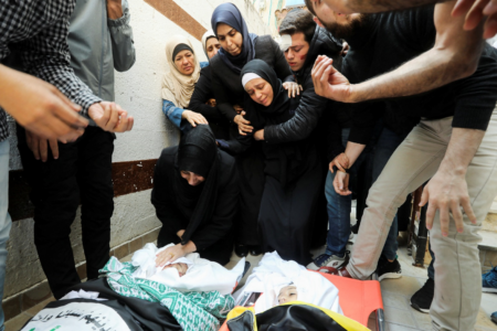 مراسم وداع با پیکر شهدای فلسطینی در نوار غزه