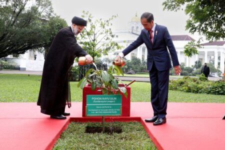 استقبال رسمی از رئیسی در کاخ مِردکا با غرس نهال دوستی