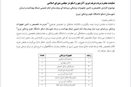 تأمین اعتبار تجهیز بیمارستان‌های آذرشهر و اسکو از سوی وزارت بهداشت با پیگیری دکتر رضا صدیقی