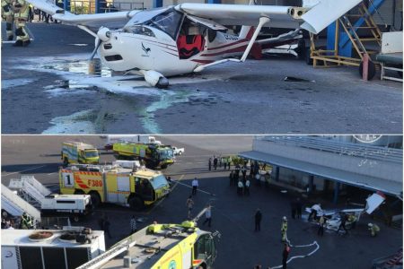 برخورد هواپیمای سبک با ساختمان جانبی در فرودگاه تبریز